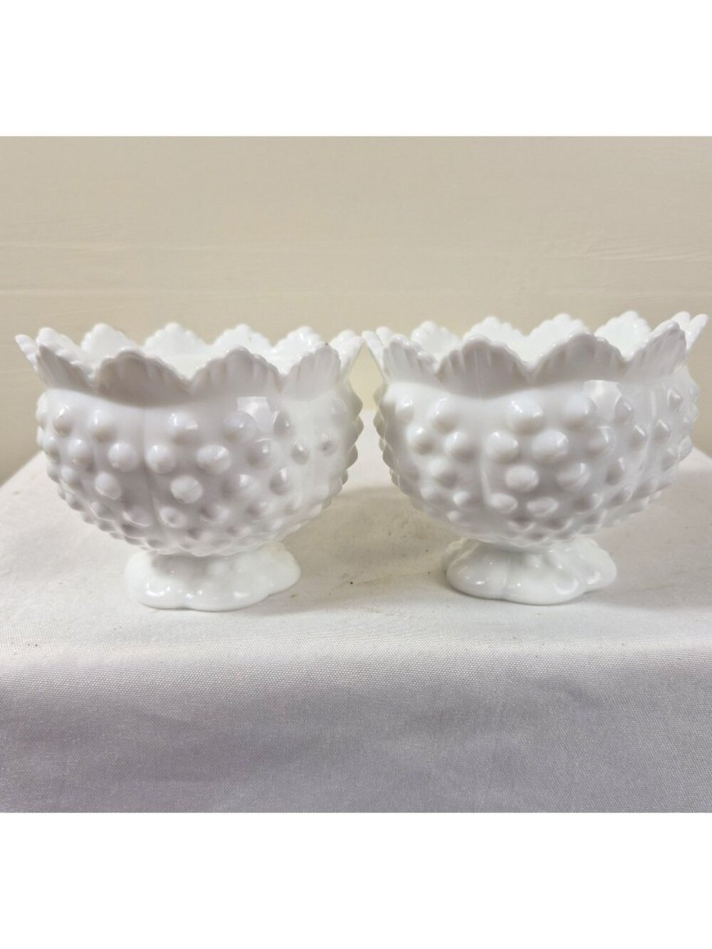 Vintage White Hobnail Milk Glass Pedestal Candle Holders - Set Of 2 4" Tall